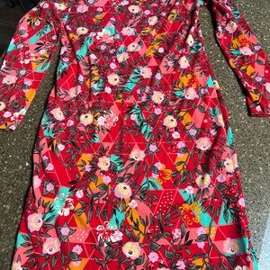 LuLaRoe Debbie Red Floral Long Sleeve Dress Size S Geometric Design Prairie Boho